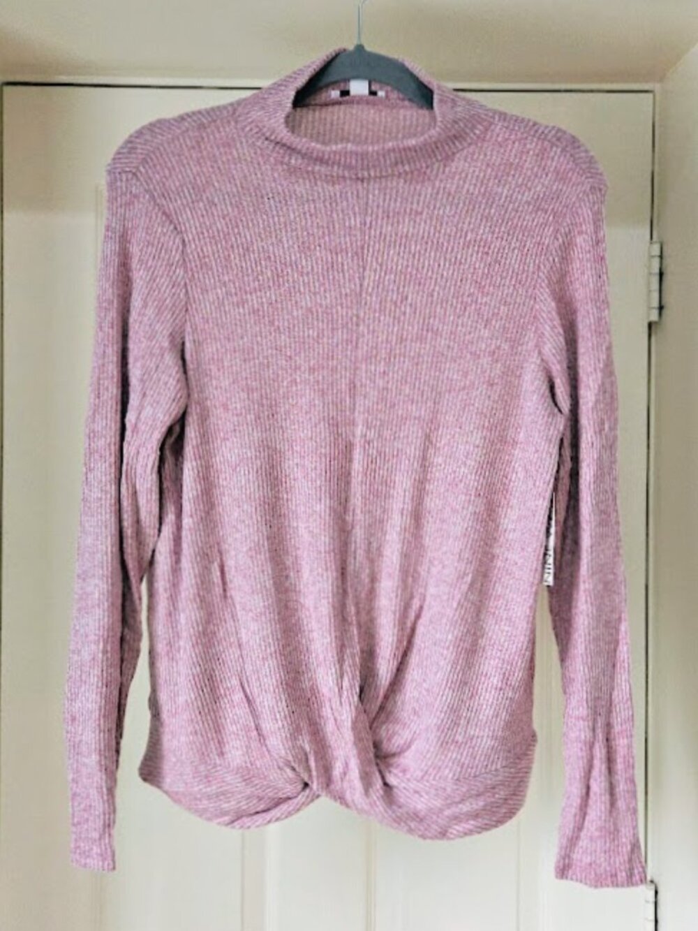 Nine West Knit Purple Sweater Coquette Pink Long Sleeve Shirt Top Large New Mock